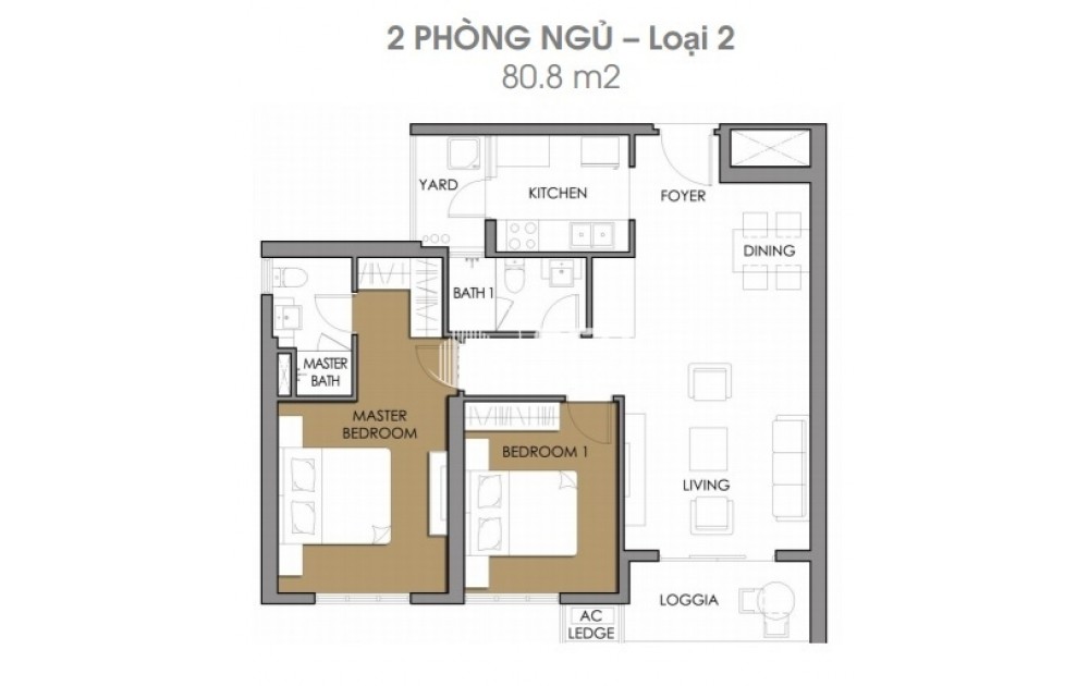 CHO THUÊ VISTA VERDE – CĂN 2PN 81M², TẦNG 8, FULL NỘI THẤT – 19 TRIỆU/THÁNG